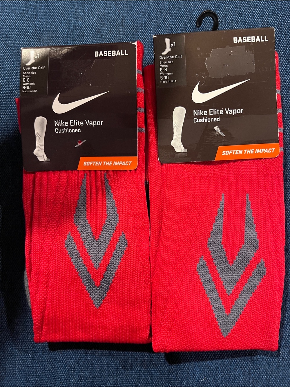 2 pairs Nike Elite Vapor Cushioned Over-the-Calf Socks in Red and Gray
